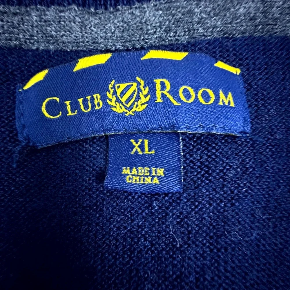 Club Room Sweater Vest Mens XL Blue Argyle Diamond Ribbed Hem V-Neck Pullover